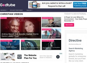 How godtube.com looks like on a tablet such as an iPad.