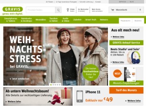 How gravis.de looks like on a tablet such as an iPad.