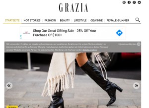 How grazia-magazin.de looks like on a tablet such as an iPad.