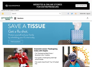 How greenwichtime.com looks like on a tablet such as an iPad.