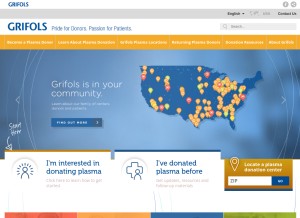 How grifolsplasma.com looks like on a tablet such as an iPad.