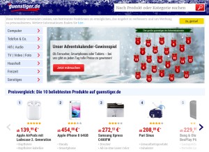 How guenstiger.de looks like on a tablet such as an iPad.