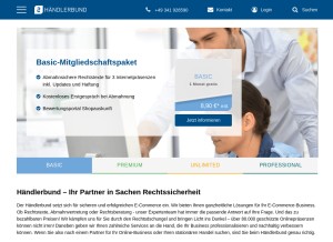 How haendlerbund.de looks like on a tablet such as an iPad.