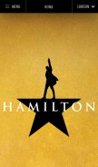 How hamiltonmusical.com looks like on a mobile device such as an iPhone.