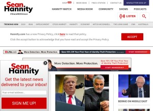 How hannity.com looks like on a tablet such as an iPad.