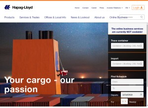 How hapag-lloyd.com looks like on a tablet such as an iPad.