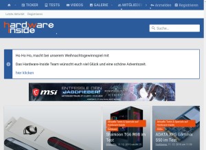 How hardwareinside.de looks like on a tablet such as an iPad.