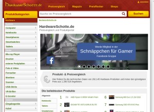 How hardwareschotte.de looks like on a tablet such as an iPad.