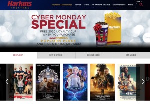 How harkins.com looks like on a tablet such as an iPad.
