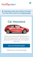 How hastingsdirect.com looks like on a mobile device such as an iPhone.