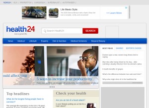 How health24.com looks like on a tablet such as an iPad.