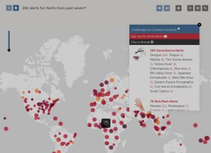 How healthmap.org looks like on a tablet such as an iPad.