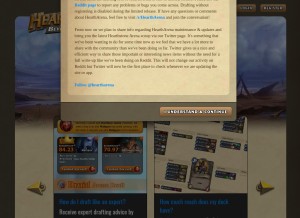 How heartharena.com looks like on a tablet such as an iPad.
