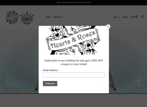 How heartsandrosesclothing.com looks like on a tablet such as an iPad.