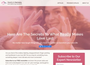How heartsintrueharmony.com looks like on a tablet such as an iPad.