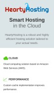 How heartyhosting.com looks like on a mobile device such as an iPhone.