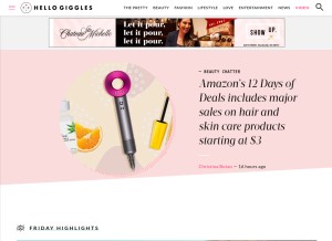 How hellogiggles.com looks like on a tablet such as an iPad.