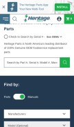 How heritageparts.com looks like on a mobile device such as an iPhone.