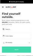 How hipcamp.com looks like on a mobile device such as an iPhone.