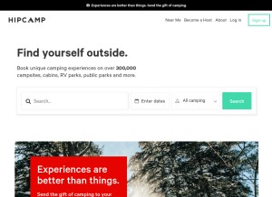 How hipcamp.com looks like on a tablet such as an iPad.