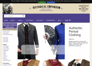 How historicalemporium.com looks like on a tablet such as an iPad.