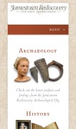 How historicjamestowne.org looks like on a mobile device such as an iPhone.