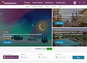 How holidaypirates.com looks like on a tablet such as an iPad.