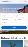How homeaway.com looks like on a mobile device such as an iPhone.