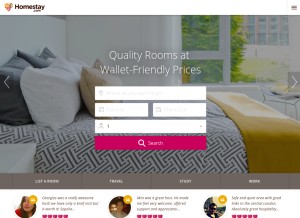 How homestay.com looks like on a tablet such as an iPad.