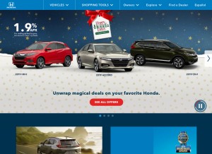 How hondadealers.com looks like on a tablet such as an iPad.