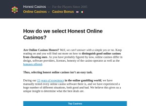 How honestcasinos.com looks like on a tablet such as an iPad.