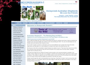 How honeycreekaussies.com looks like on a tablet such as an iPad.