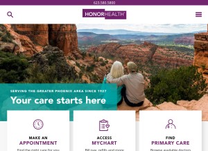 How honorhealth.com looks like on a tablet such as an iPad.