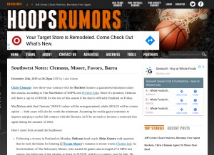 How hoopsrumors.com looks like on a tablet such as an iPad.