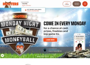How hooters.com looks like on a tablet such as an iPad.