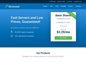How hostwinds.com looks like on a tablet such as an iPad.