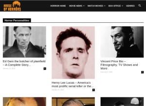 How houseofhorrors.com looks like on a tablet such as an iPad.