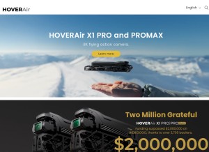 How hoverair.com looks like on a tablet such as an iPad.