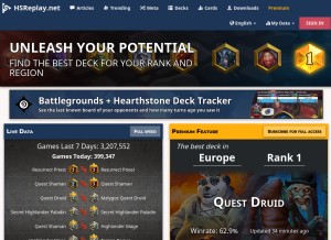 How hsreplay.net looks like on a tablet such as an iPad.