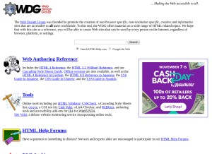 How htmlhelp.com looks like on a tablet such as an iPad.