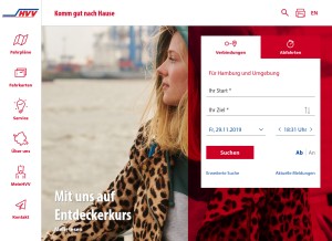 How hvv.de looks like on a tablet such as an iPad.
