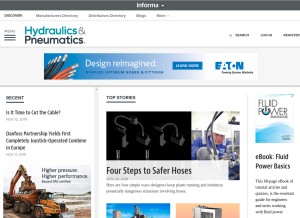 How hydraulicspneumatics.com looks like on a tablet such as an iPad.