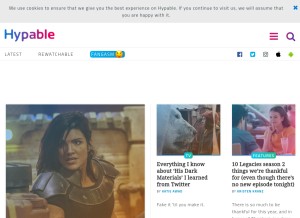 How hypable.com looks like on a tablet such as an iPad.