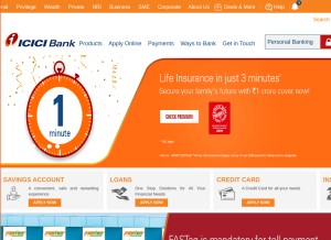 How icicibank.com looks like on a tablet such as an iPad.