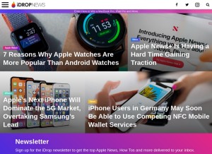 How idropnews.com looks like on a tablet such as an iPad.