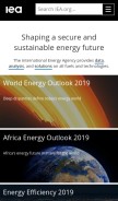 How iea.org looks like on a mobile device such as an iPhone.