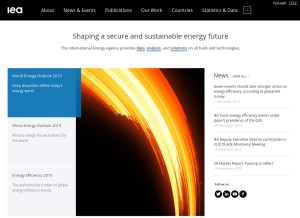 How iea.org looks like on a tablet such as an iPad.