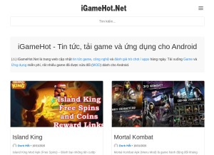 How igamehot.net looks like on a tablet such as an iPad.