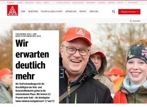 How igmetall.de looks like on a tablet such as an iPad.
