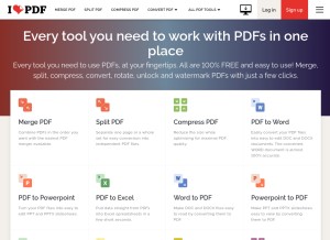 How ilovepdf.com looks like on a tablet such as an iPad.